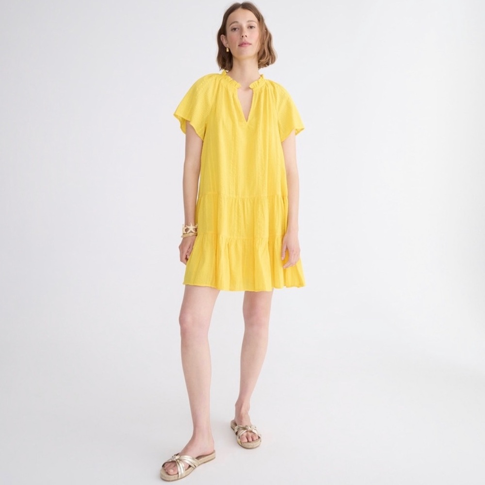 NWT J. Crew White Ruffle Trim Tiered Dress in Cotton Dobby - Picture 3 of 7